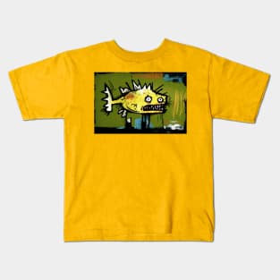 Vibrant Puffer Fish in Yellow and Green Neo-Expressionist Painting Kids T-Shirt